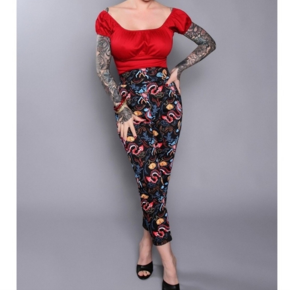 PUG dragon print laura byrnes trousers L